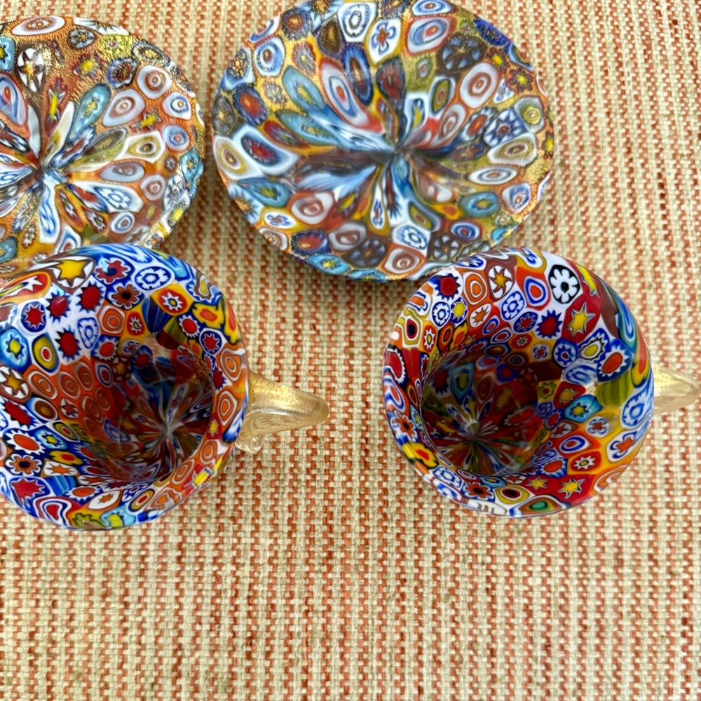 Murano Millefiori Blown Glass Tea Cup/Saucer-Set of Two - Picture 4 of 6